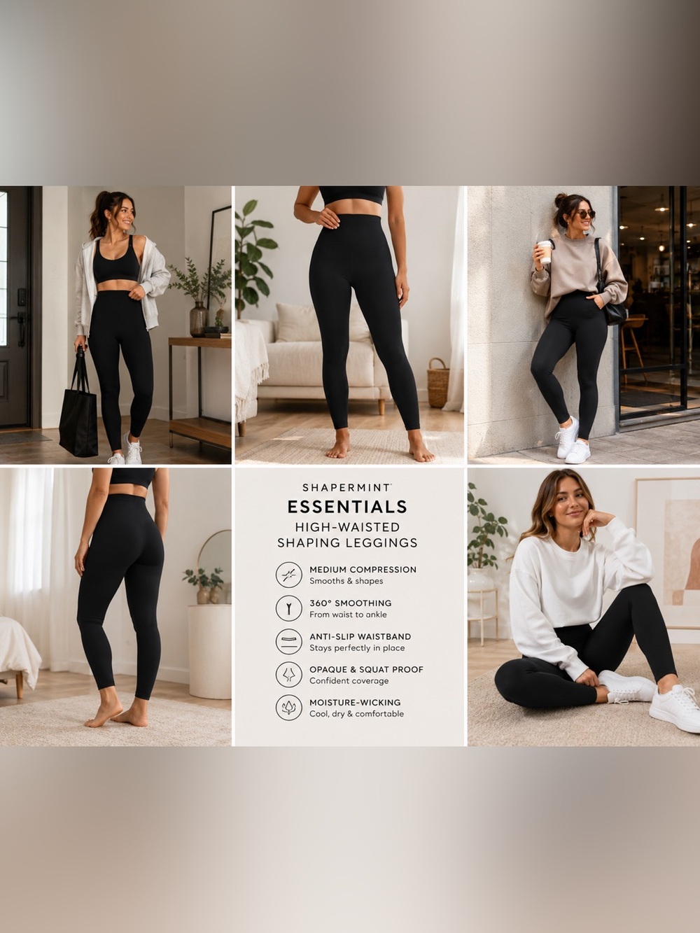 Shapermint Essentials High Waisted Shaping Leggings Black M NWOT